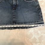 SO Denim Jean Mini Skirt Frayed Hem Distressed Look Beaded Photo 7