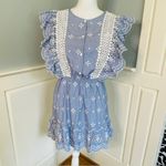 BB Dakota  NWT Ruffled Embroidered Eyelet Blue & White Dress Medium Photo 3