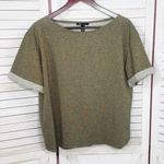 Mango MNG Cuffed Sleeve Metallic Shimmer Knit Tee Shirt Gold Small Photo 6