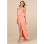 Lulus NWT  Luxe Favorite Peach Pink Strapless Ruched Maxi Dress Bridesmaid Size M Photo 7