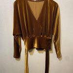 Good American Velvet Copper Golden Long Sleeve V-neck Blouse Size 0 Photo 2
