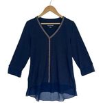 Soft Surroundings Womens M Beaded V Neck 3/4 Mesh Sleeves Hem Dressy Dark Teal Photo 0