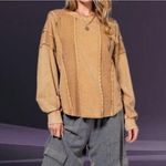 easel  NWT  "Comfort Country" Cotton Terry Knit Mineral Wash Top Raw Seams sz M Photo 0