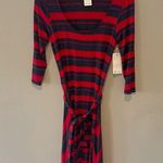 Ella Moss  Red & Blue Striped Dress w/ 3/4 Sleeves and Tie @ Waist Size Small NWT Photo 0