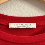 ZARA  Ruffle Crew Neck Cropped Tee T-Shirt Contrast Size S Red Black Photo 3