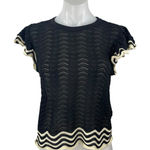 Solitaire Black Crochet Knit Short Flutter Sleeve Crop Sweater Blouse Top Size M Photo 0