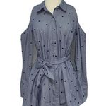 A pea in the pod  Maternity Shirt Dress Womens M Blue Cold Shoulder Polka Dot Photo 0