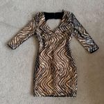 Guess Zebra Silver Sequin Long Sleeve Open Back Mini Dress Photo 0