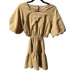 Madewell  Dress Women's Size M Tan Brown Short Sleeve Tiered Mini Button‎ Back Photo 2