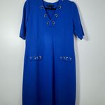 Ming Wang  Laced Grommet Trim Soft Knit Dress Blue Size S Photo 0