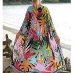 Bohemian Allover Tropical Print Long Sleeve Kimono Beach Dress Coverup Photo 1