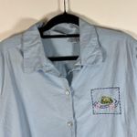 Jane Ashley  Blue Floral Frogs Embroidered Y2k 90s Top Button Up XL Shirt Sequins Photo 1