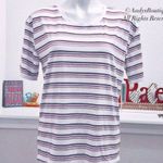 Nanette Lepore Striped Tee Super Soft Crew Neck T-Shirt Size L Purple NWT $48 Photo 3