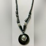 Hematite & Moonstone Milky Cat Eye Necklace 19” Black Photo 5