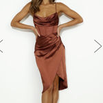 Hello Molly My Fierce Love Satin Midi Dress Brown Photo 0