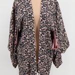 Floral Jacquard Kimono Jacket Womens Boho Open Front Pink Black Size M/L Size M Photo 0