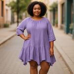 Indigo Soul NWT 2XL Shark Bite Hem Gauze Tunic Grape Flutter Hem Reglan Sleeve Purple Size XXL Photo 1