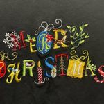 kim rogers Vintage  XL black long sleeeve top with embroidered Merry Christmas Photo 1