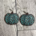 New Turquoise/Brown Festive Pumpkin Dangle Earring Halloween Thanksgiving Fall Blue Photo 1