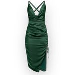 Lavish Lice Lavish Alice Wo Midi Dress Women's 14 Emerald Green Satin Cross Back Cowl Neck Photo 10