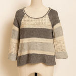 Lucky Lotus Gray Crochet Detail 3/4 Sleeve Knit Top | Size XS Photo 0