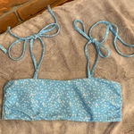 SheIn Women's Floral Print Tie Strap Bikini Swim Top Blue White - Size M Photo 0