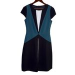 ZARA  Professional Cap Sleeve Colorblock Sheath Midi Dress S Blue Black White Photo 9