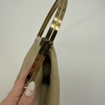 Vintage Beige Leather Top Handle Bag Metal Handbag Classic Photo 4