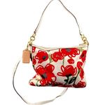 Coach  Poppy Red Poppies on White Sateen Satchel Bag w Exterior Zip Pocket Photo 3
