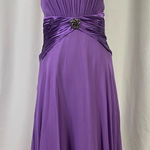 Maggy London  Size 12 Silk Pendant Ruched Purple Backless Dress Satin V Neck Photo 0