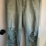 Verve Wide Leg Distressed Cropped Denim Olive Jeans 100% Cotton Size 29 Green Photo 0