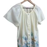 Smart Time Vintage 70s 80s Short Sleeve Ivory Blue Floral Print House Dress S/M Photo 1