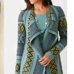 J. Jill Alpaca Wool Tribal Knit Sweater Fair Isle Open Front Cardigan Jacket XS Blue Photo 8