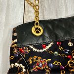 Monet  Black Gold Chain Pattern Tote Bag Vintage 80s Jewelry Print Large Cloth Photo 13