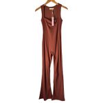 Qinsen Womens Medium Jumpsuit Sleeveless Square Neck Flare Leg Stretch Brown Photo 1