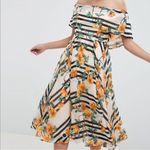 ASOS NWT  Bandeau Midi Dress White Black Stripe Orange Floral Off Shoulder Size 4 Photo 12