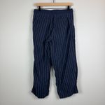 Athleta 100% Linen Pants Women 6 Navy Bali Stripe Wide Leg Drawstring Waist Crop Photo 1