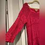 Bandolino  Size L Pink Crochet 3/4 Sleeve Ramie Blend Top 3/4 Sleeve Scoop Neck Photo 5
