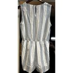 Blu Pepper  Romper V-Neck Blue Stripe Sz L Floral Embroidered Sleeveless Photo 7