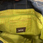 The Sak Satchel Bag Blue Knit Pockets Double handle Silver Hardware Handbag EUC Photo 3