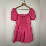 Caara Square Neck Short Puff Sleeve Barbie Pink Mini Dress Women’s Sz L Size L Photo 2