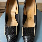 J. Norman LTD Snakeskin Pumps Block Heel Classic Party Career Shoes 6.5M Black Size 8.5 Photo 0