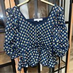 Hunter Bell  Blayne Puff Sleeves Poplin Peplum Top blouse block print floral navy Photo 9