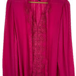 Torrid  Womens Chiffon‎ Clip Dot Ruffle Neck Tie Front Top Sz 2X Pink Crochet Photo 0