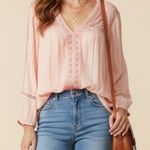 Style & Co  Boho Blouse Women 3X Peach Embroidered V-Neck Peasant Top Casual Chic Photo 0
