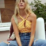 ZARA Halter Neck Satin Effect Print Crop Top White Orange Size XS New With Tags Photo 5