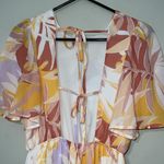 Pink Lily  womens size XS maxi mustard yellow tropical print open back ties close Photo 4