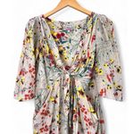 Anthropologie Baraschi | S | Anthroplogie 100% Silk Tie Front Mini Dress Bow Floral Puff Photo 2