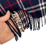 Blue and White Plaid Fringe Scarf Wool Touch Photo 2