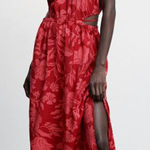 Mango NWT  Side Slit Dress size 2 XS - Floral Tropical Print Red Burgundy  Photo 0